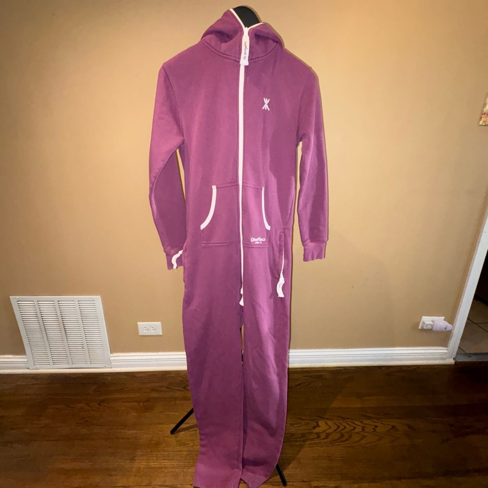 Onepiece Purple Hooded unisex One-Piece Jumpsuit with White Trim